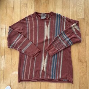 The Territory Ahead Maroon and Blue Striped Crewneck Sweater